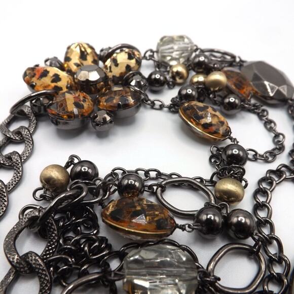 New York & Co. Multistrand Necklace, Animal Print Beads Side Floral Pendant, 20" - Picture 10 of 11